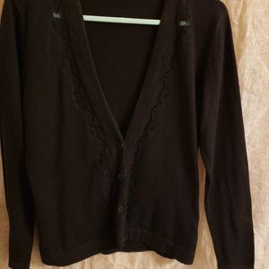 Black cardigan sweater with lace trim